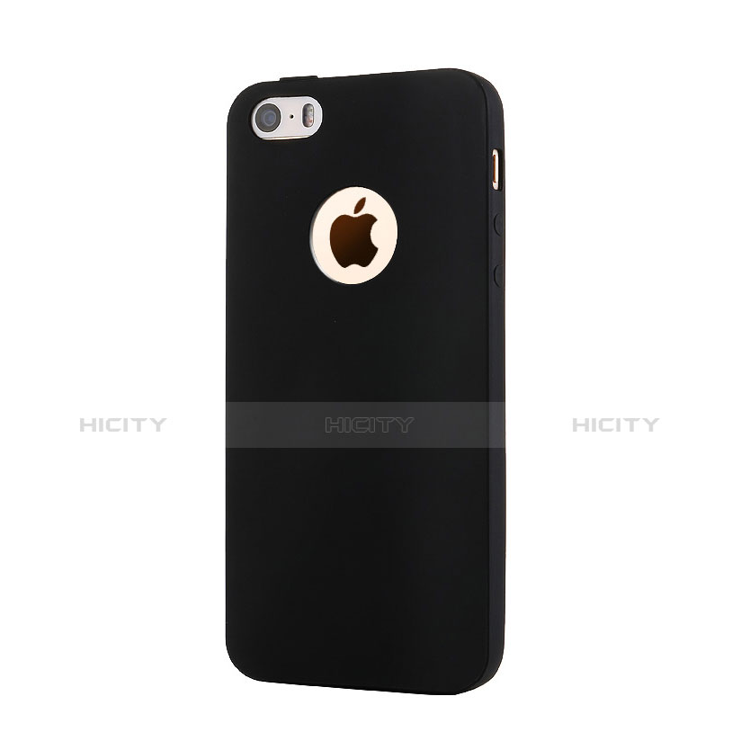 Silikon Hülle Handyhülle Gummi Schutzhülle Loch für Apple iPhone 5 Schwarz groß