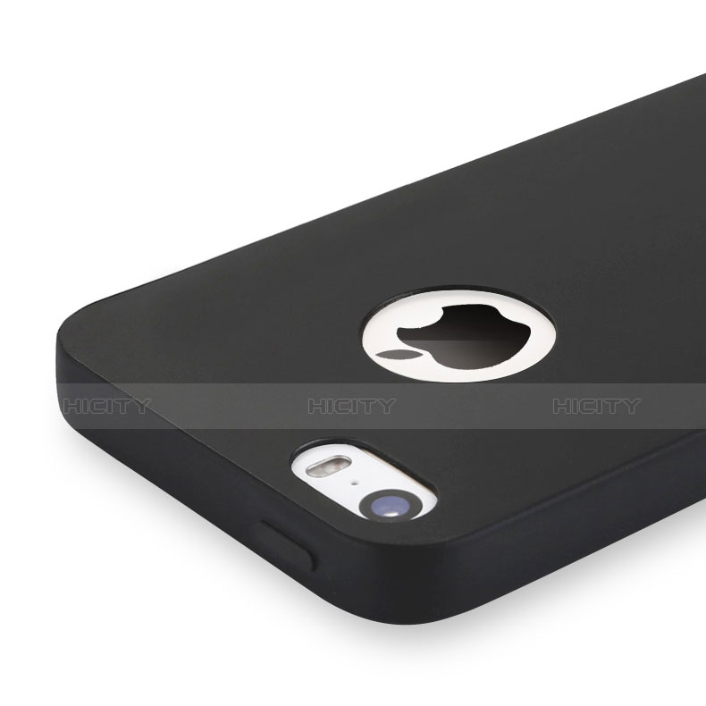 Silikon Hülle Handyhülle Gummi Schutzhülle Loch für Apple iPhone 5S Schwarz groß