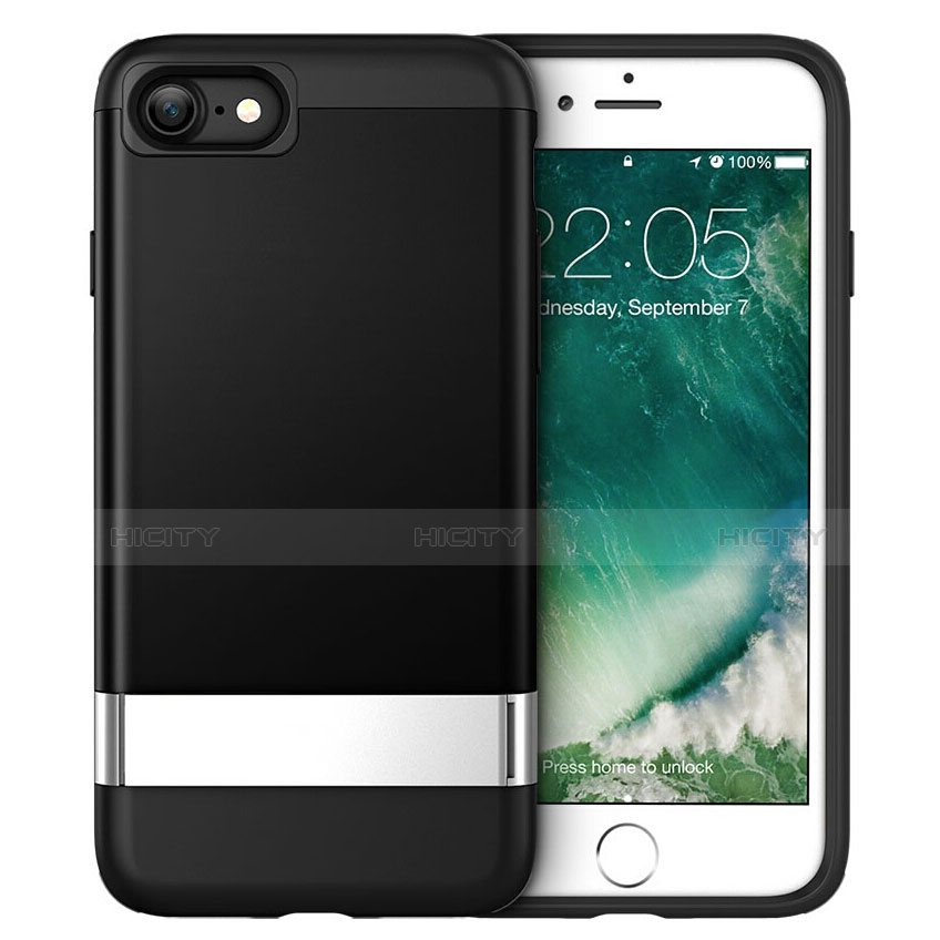 Silikon Hülle Handyhülle Gummi Schutzhülle mit Ständer für Apple iPhone 8 Schwarz groß