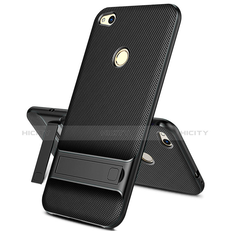 Silikon Hülle Handyhülle Gummi Schutzhülle mit Ständer für Huawei Honor 8 Lite Schwarz groß