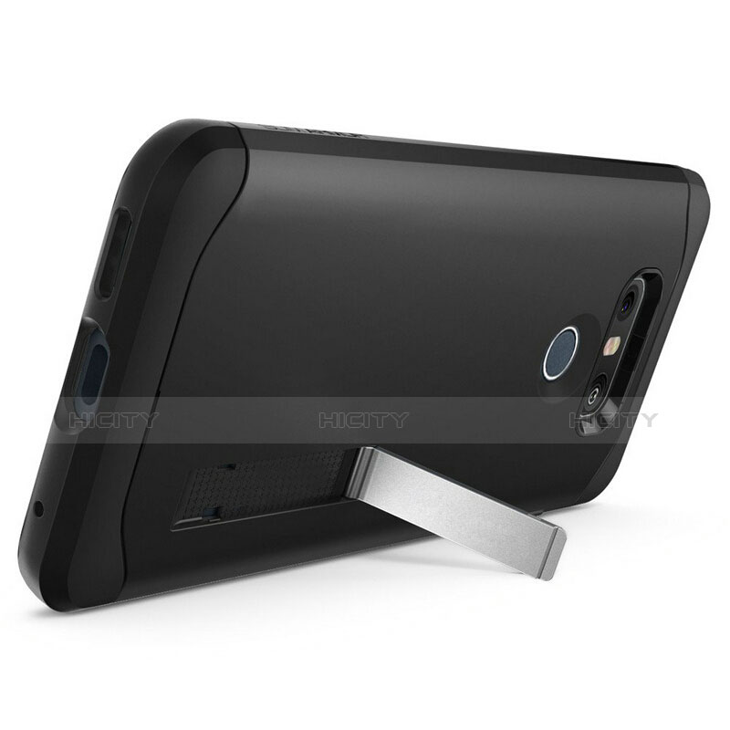 Silikon Hülle Handyhülle Gummi Schutzhülle mit Ständer für LG G6 Schwarz groß