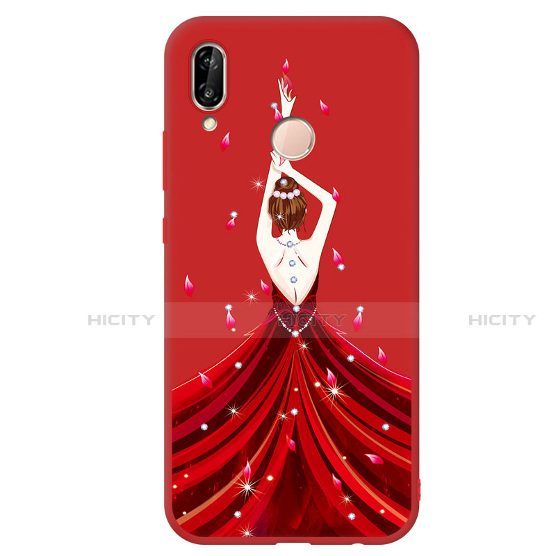 Silikon Hülle Handyhülle Gummi Schutzhülle Motiv Kleid Mädchen S01 für Huawei Nova 3e Rot
