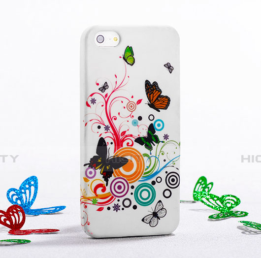 Silikon Hülle Handyhülle Gummi Schutzhülle Schmetterling für Apple iPhone 5 Grün Plus