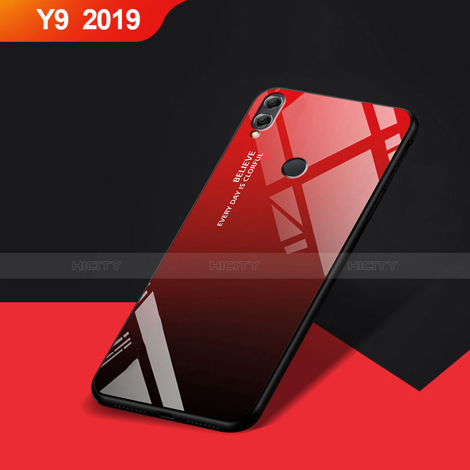 Silikon Hülle Handyhülle Gummi Schutzhülle Spiegel für Huawei Y9 (2019) Rot Plus