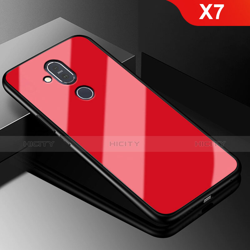 Silikon Hülle Handyhülle Gummi Schutzhülle Spiegel für Nokia X7 Rot