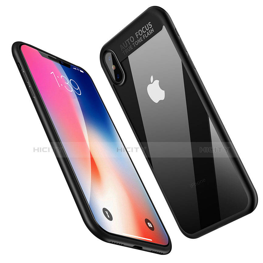 Silikon Hülle Handyhülle Gummi Schutzhülle Spiegel W01 für Apple iPhone X Schwarz Plus