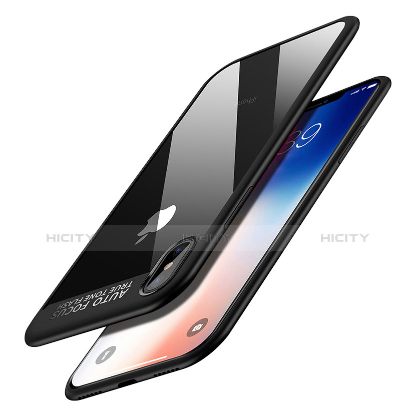 Silikon Hülle Handyhülle Gummi Schutzhülle Spiegel W01 für Apple iPhone Xs Schwarz groß
