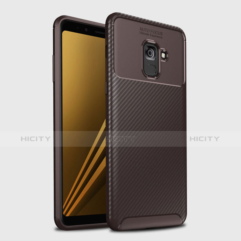 Silikon Hülle Handyhülle Gummi Schutzhülle Tasche Köper S01 für Samsung Galaxy A8+ A8 Plus (2018) A730F Braun Plus