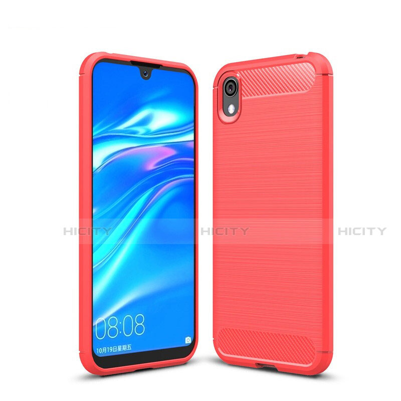 Silikon Hülle Handyhülle Gummi Schutzhülle Tasche Line für Huawei Y5 (2019) Rot Plus