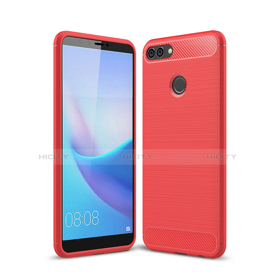 Silikon Hülle Handyhülle Gummi Schutzhülle Tasche Line für Huawei Y9 (2018) Rot Plus