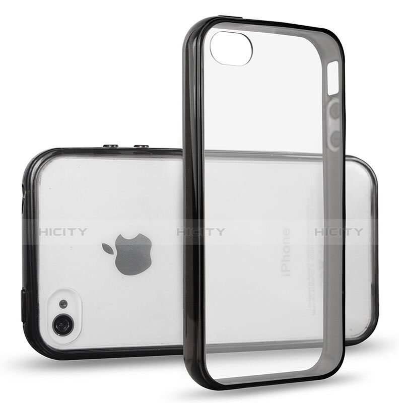 Silikon Hülle Handyhülle Rahmen Schutzhülle Durchsichtig Transparent Matt für Apple iPhone 4 Schwarz Plus