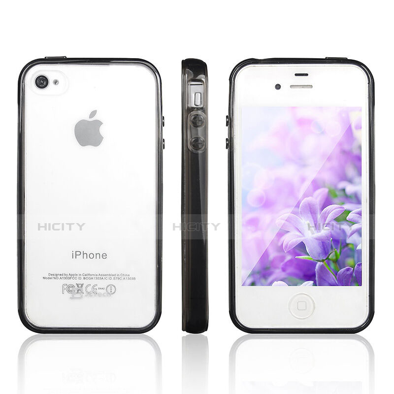 Silikon Hülle Handyhülle Rahmen Schutzhülle Durchsichtig Transparent Matt für Apple iPhone 4 Schwarz groß