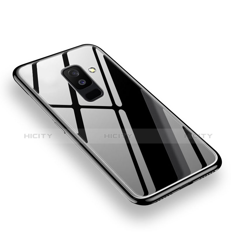 Silikon Hülle Handyhülle Rahmen Schutzhülle Durchsichtig Transparent Spiegel 360 Grad für Samsung Galaxy A6 Plus (2018) Schwarz groß