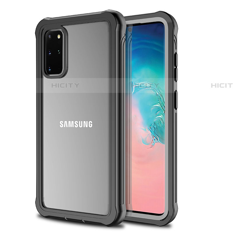 Silikon Hülle Handyhülle Rahmen Schutzhülle Durchsichtig Transparent Spiegel 360 Grad für Samsung Galaxy S20 Plus 5G Schwarz groß
