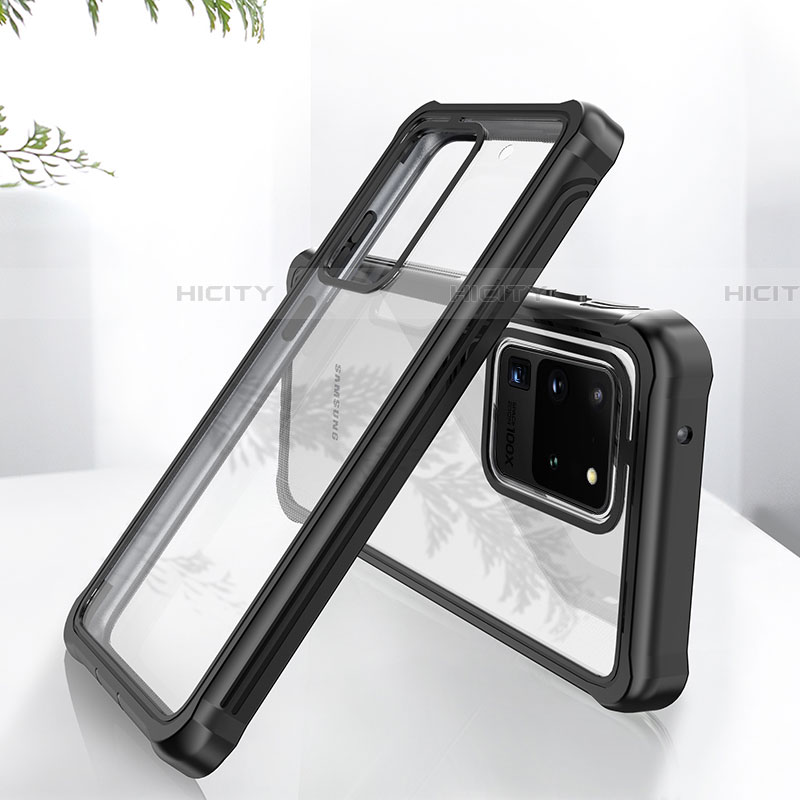 Silikon Hülle Handyhülle Rahmen Schutzhülle Durchsichtig Transparent Spiegel 360 Grad für Samsung Galaxy S20 Ultra Schwarz