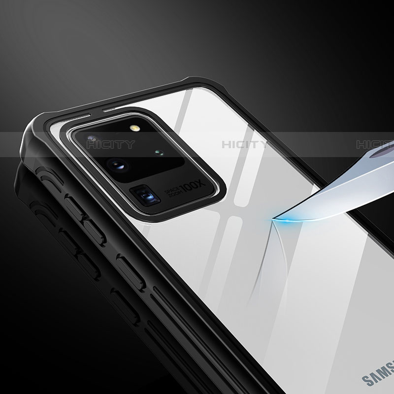 Silikon Hülle Handyhülle Rahmen Schutzhülle Durchsichtig Transparent Spiegel 360 Grad für Samsung Galaxy S20 Ultra Schwarz