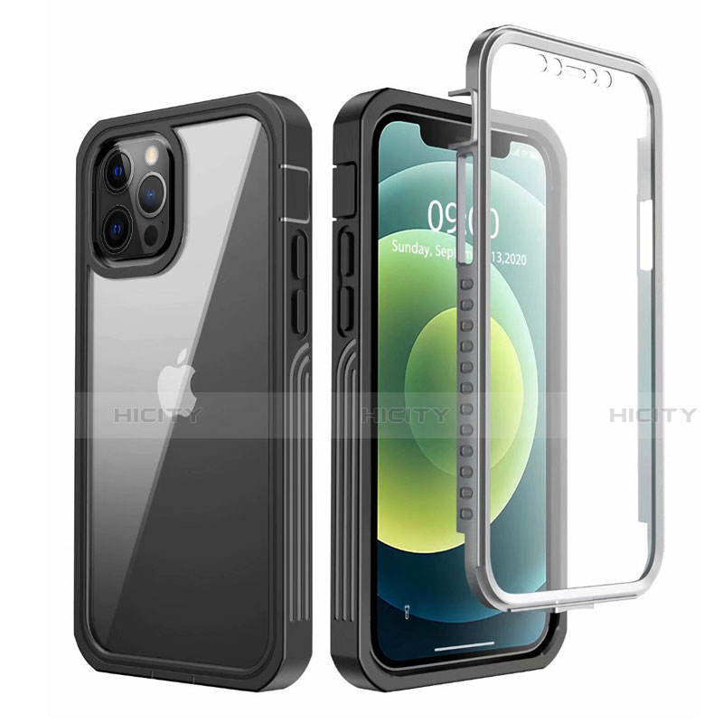 Silikon Hülle Handyhülle Rahmen Schutzhülle Durchsichtig Transparent Spiegel 360 Grad Ganzkörper für Apple iPhone 12 Pro Max Schwarz Plus