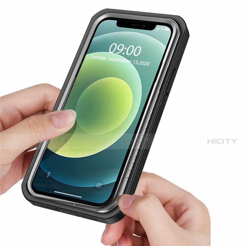 Silikon Hülle Handyhülle Rahmen Schutzhülle Durchsichtig Transparent Spiegel 360 Grad Ganzkörper für Apple iPhone 12 Pro Max Schwarz groß
