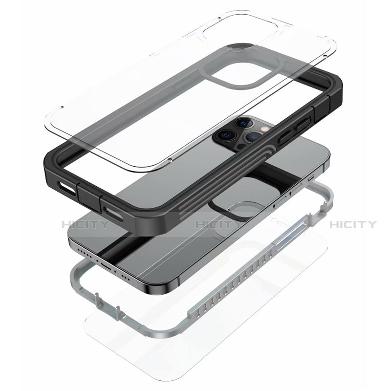 Silikon Hülle Handyhülle Rahmen Schutzhülle Durchsichtig Transparent Spiegel 360 Grad Ganzkörper für Apple iPhone 12 Pro Max Schwarz groß