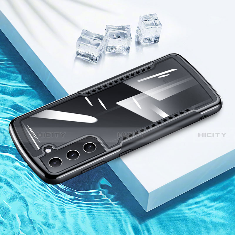 Silikon Hülle Handyhülle Rahmen Schutzhülle Durchsichtig Transparent Spiegel 360 Grad Ganzkörper für Samsung Galaxy S21 Plus 5G Schwarz