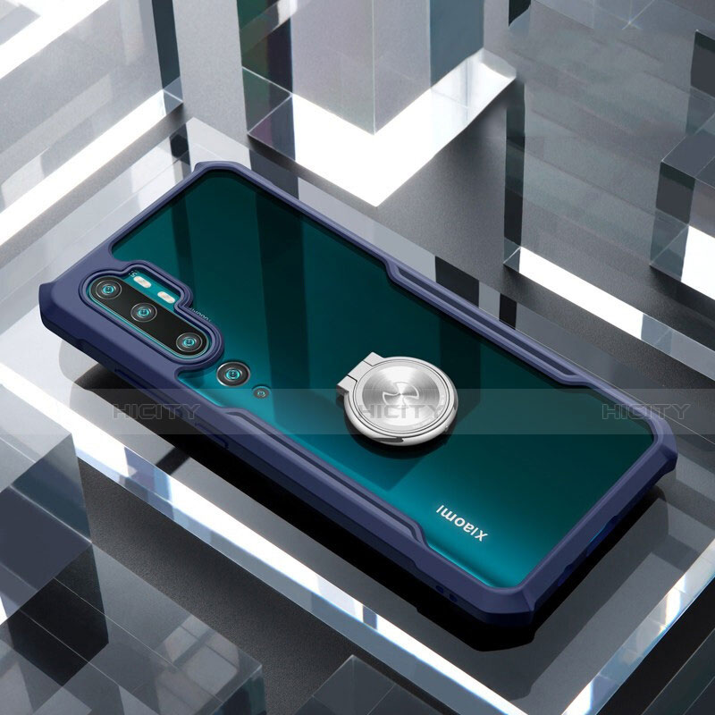 Silikon Hülle Handyhülle Rahmen Schutzhülle Durchsichtig Transparent Spiegel 360 Grad Ganzkörper mit Magnetisch Fingerring Ständer für Xiaomi Mi Note 10 Pro groß