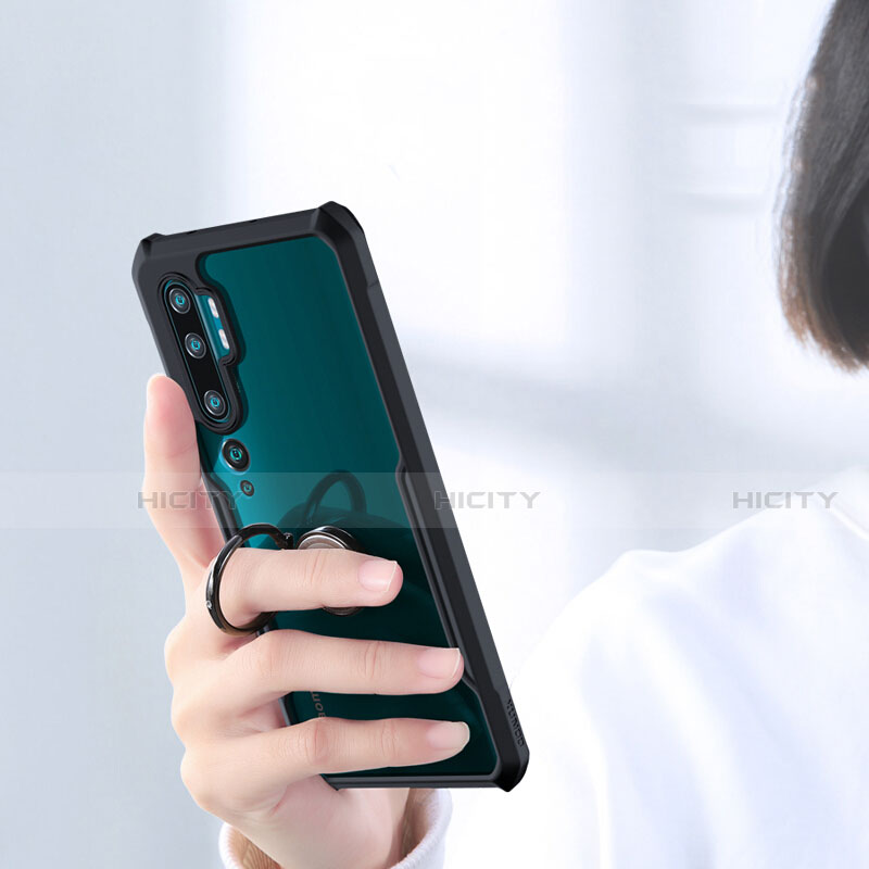 Silikon Hülle Handyhülle Rahmen Schutzhülle Durchsichtig Transparent Spiegel 360 Grad Ganzkörper mit Magnetisch Fingerring Ständer für Xiaomi Mi Note 10 Pro groß