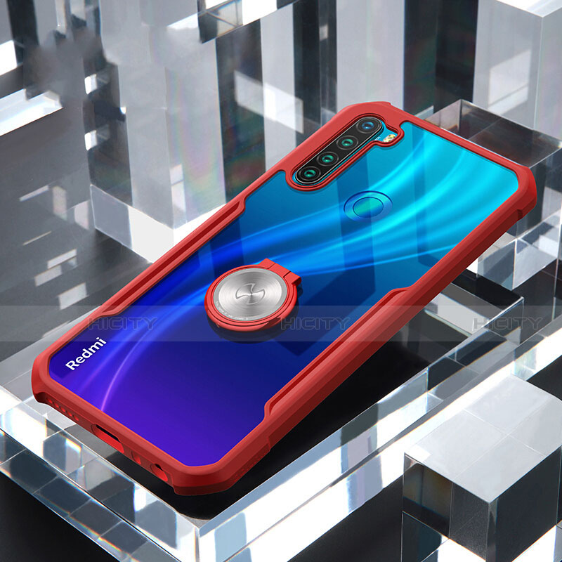 Silikon Hülle Handyhülle Rahmen Schutzhülle Durchsichtig Transparent Spiegel 360 Grad Ganzkörper mit Magnetisch Fingerring Ständer für Xiaomi Redmi Note 8T groß