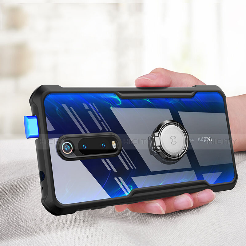 Silikon Hülle Handyhülle Rahmen Schutzhülle Durchsichtig Transparent Spiegel 360 Grad Ganzkörper mit Magnetisch Fingerring Ständer T01 für Xiaomi Redmi K20 Pro groß