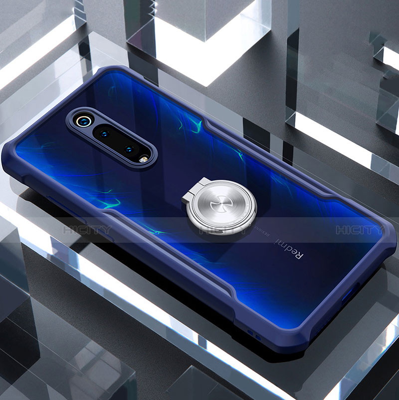 Silikon Hülle Handyhülle Rahmen Schutzhülle Durchsichtig Transparent Spiegel 360 Grad Ganzkörper mit Magnetisch Fingerring Ständer T01 für Xiaomi Redmi K20 Pro Blau Plus