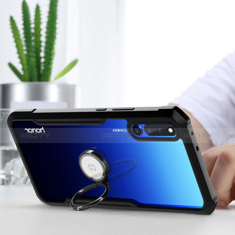 Silikon Hülle Handyhülle Rahmen Schutzhülle Durchsichtig Transparent Spiegel 360 Grad mit Magnetisch Fingerring Ständer A01 für Huawei Honor Magic 2 groß