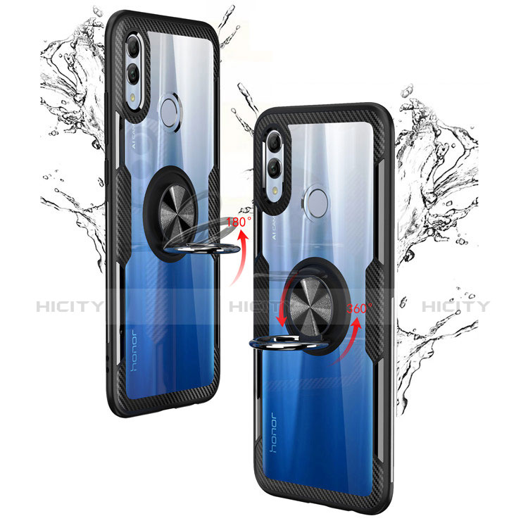 Silikon Hülle Handyhülle Rahmen Schutzhülle Durchsichtig Transparent Spiegel 360 Grad mit Magnetisch Fingerring Ständer für Huawei Honor 10 Lite