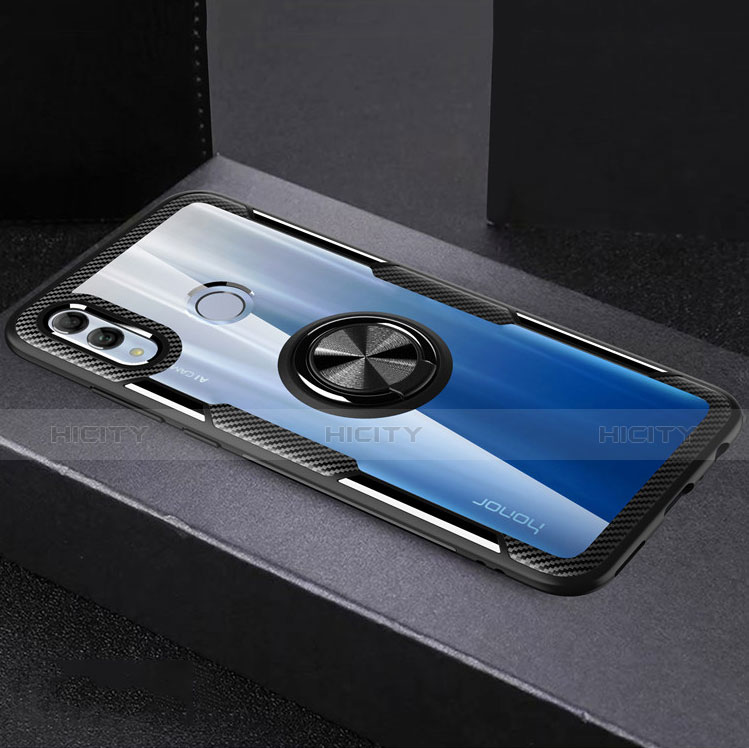 Silikon Hülle Handyhülle Rahmen Schutzhülle Durchsichtig Transparent Spiegel 360 Grad mit Magnetisch Fingerring Ständer für Huawei Honor 10 Lite Schwarz
