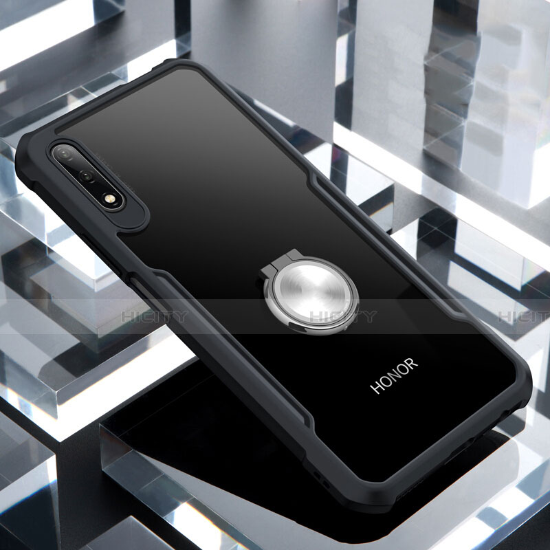 Silikon Hülle Handyhülle Rahmen Schutzhülle Durchsichtig Transparent Spiegel 360 Grad mit Magnetisch Fingerring Ständer für Huawei Honor 9X
