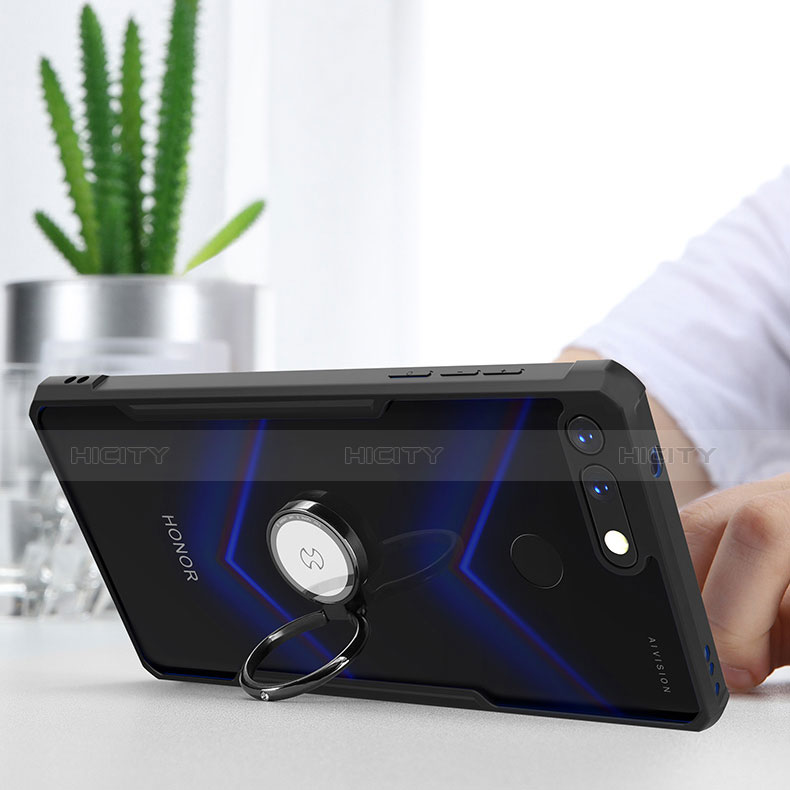 Silikon Hülle Handyhülle Rahmen Schutzhülle Durchsichtig Transparent Spiegel 360 Grad mit Magnetisch Fingerring Ständer für Huawei Honor V20 groß