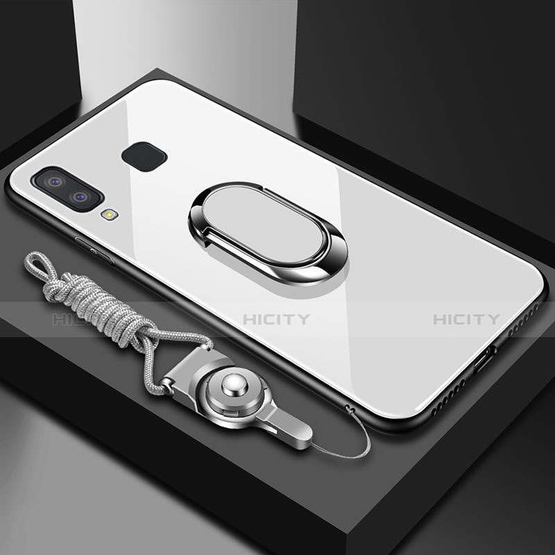 Silikon Hülle Handyhülle Rahmen Schutzhülle Durchsichtig Transparent Spiegel 360 Grad mit Magnetisch Fingerring Ständer für Samsung Galaxy A6s groß