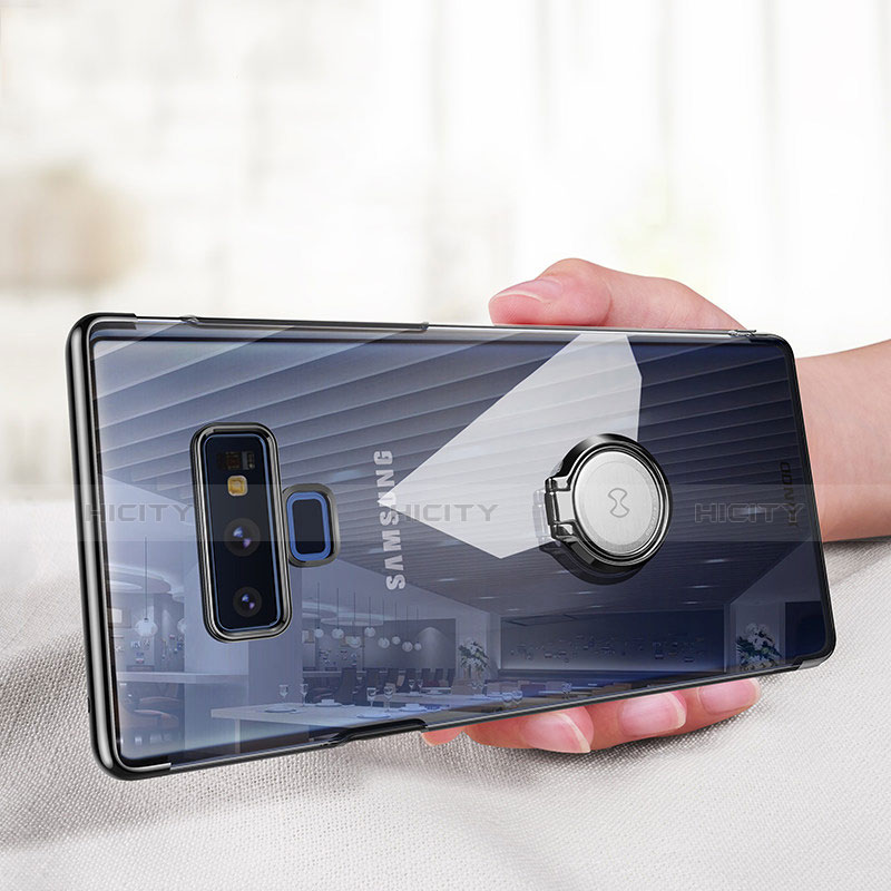 Silikon Hülle Handyhülle Rahmen Schutzhülle Durchsichtig Transparent Spiegel 360 Grad mit Magnetisch Fingerring Ständer für Samsung Galaxy Note 9 Schwarz Plus
