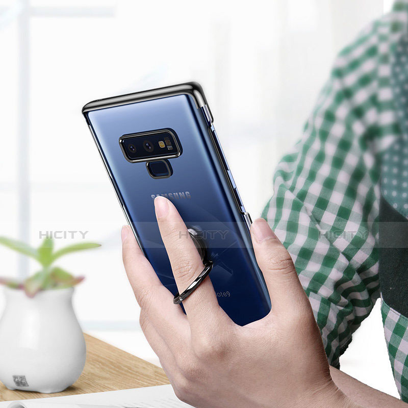 Silikon Hülle Handyhülle Rahmen Schutzhülle Durchsichtig Transparent Spiegel 360 Grad mit Magnetisch Fingerring Ständer für Samsung Galaxy Note 9 Schwarz groß