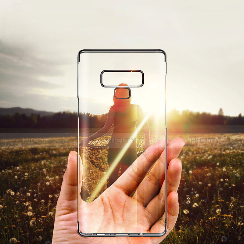 Silikon Hülle Handyhülle Rahmen Schutzhülle Durchsichtig Transparent Spiegel 360 Grad mit Magnetisch Fingerring Ständer für Samsung Galaxy Note 9 Schwarz groß