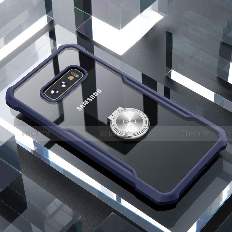Silikon Hülle Handyhülle Rahmen Schutzhülle Durchsichtig Transparent Spiegel 360 Grad mit Magnetisch Fingerring Ständer für Samsung Galaxy S10e Blau Plus
