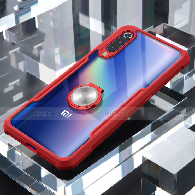 Silikon Hülle Handyhülle Rahmen Schutzhülle Durchsichtig Transparent Spiegel 360 Grad mit Magnetisch Fingerring Ständer für Xiaomi Mi 9 Pro groß