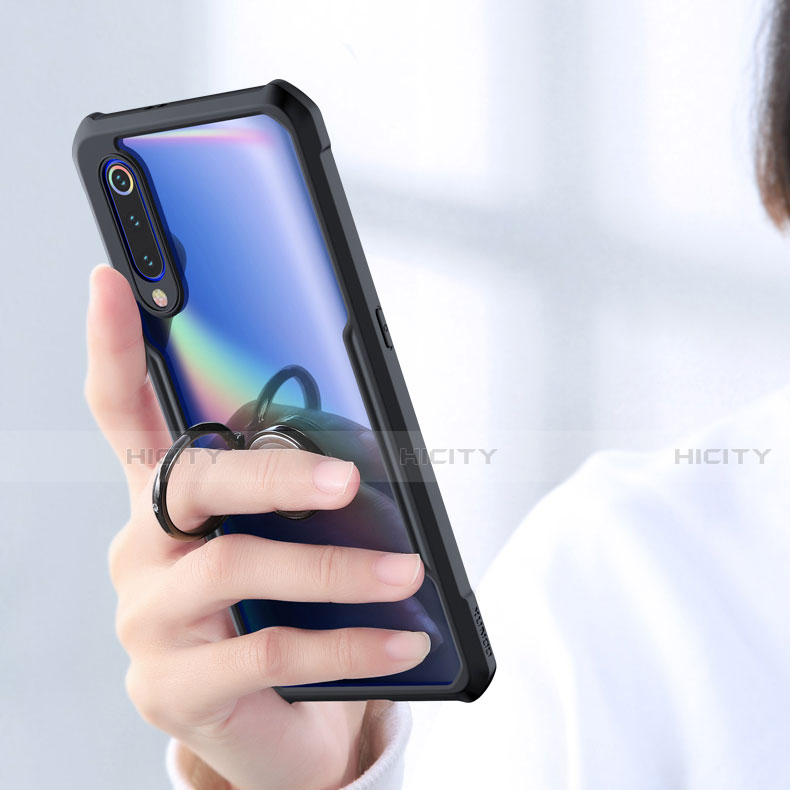 Silikon Hülle Handyhülle Rahmen Schutzhülle Durchsichtig Transparent Spiegel 360 Grad mit Magnetisch Fingerring Ständer für Xiaomi Mi 9 Pro groß
