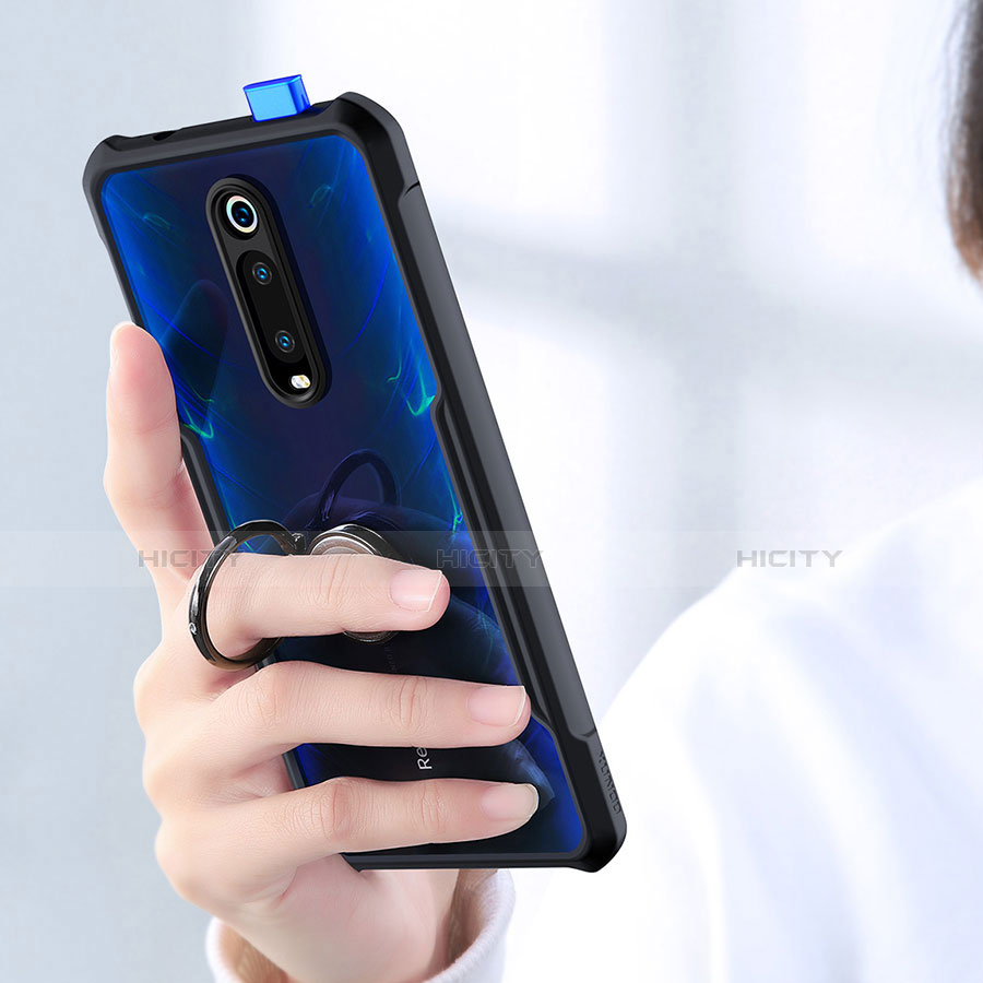 Silikon Hülle Handyhülle Rahmen Schutzhülle Durchsichtig Transparent Spiegel 360 Grad mit Magnetisch Fingerring Ständer für Xiaomi Mi 9T groß