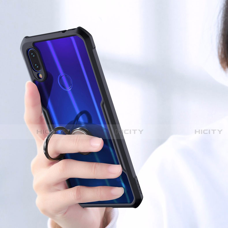 Silikon Hülle Handyhülle Rahmen Schutzhülle Durchsichtig Transparent Spiegel 360 Grad mit Magnetisch Fingerring Ständer für Xiaomi Redmi Note 7