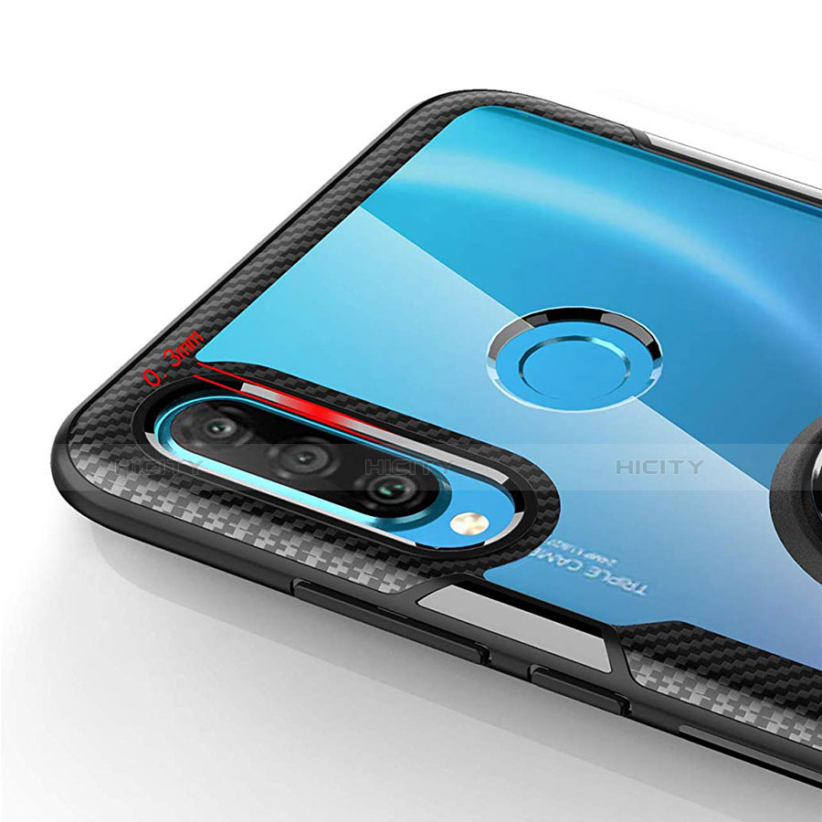 Silikon Hülle Handyhülle Rahmen Schutzhülle Durchsichtig Transparent Spiegel 360 Grad mit Magnetisch Fingerring Ständer Z01 für Huawei P30 Lite groß