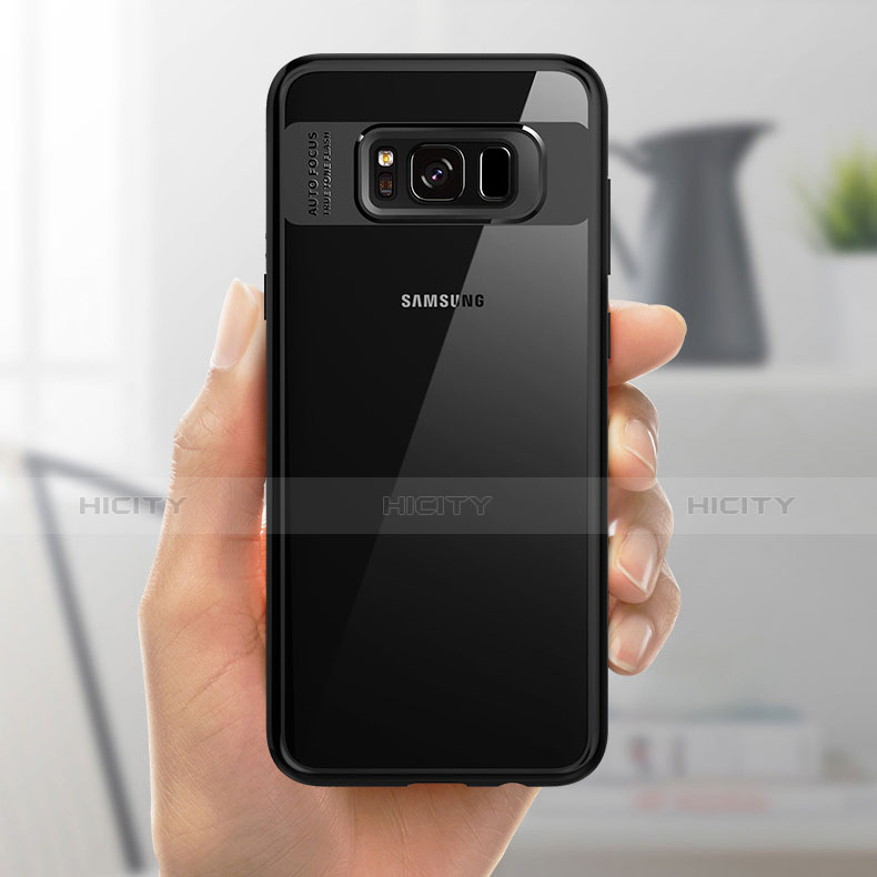 Silikon Hülle Handyhülle Rahmen Schutzhülle Durchsichtig Transparent Spiegel 360 Grad R04 für Samsung Galaxy S8 Plus Schwarz groß