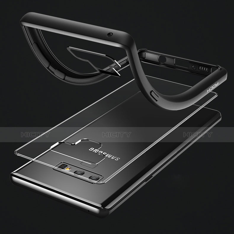 Silikon Hülle Handyhülle Rahmen Schutzhülle Durchsichtig Transparent Spiegel 360 Grad T02 für Samsung Galaxy Note 9 Schwarz groß