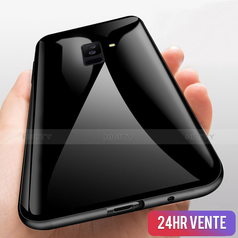 Silikon Hülle Handyhülle Rahmen Schutzhülle Durchsichtig Transparent Spiegel 360 Grad T03 für Samsung Galaxy A6 Plus Schwarz Plus