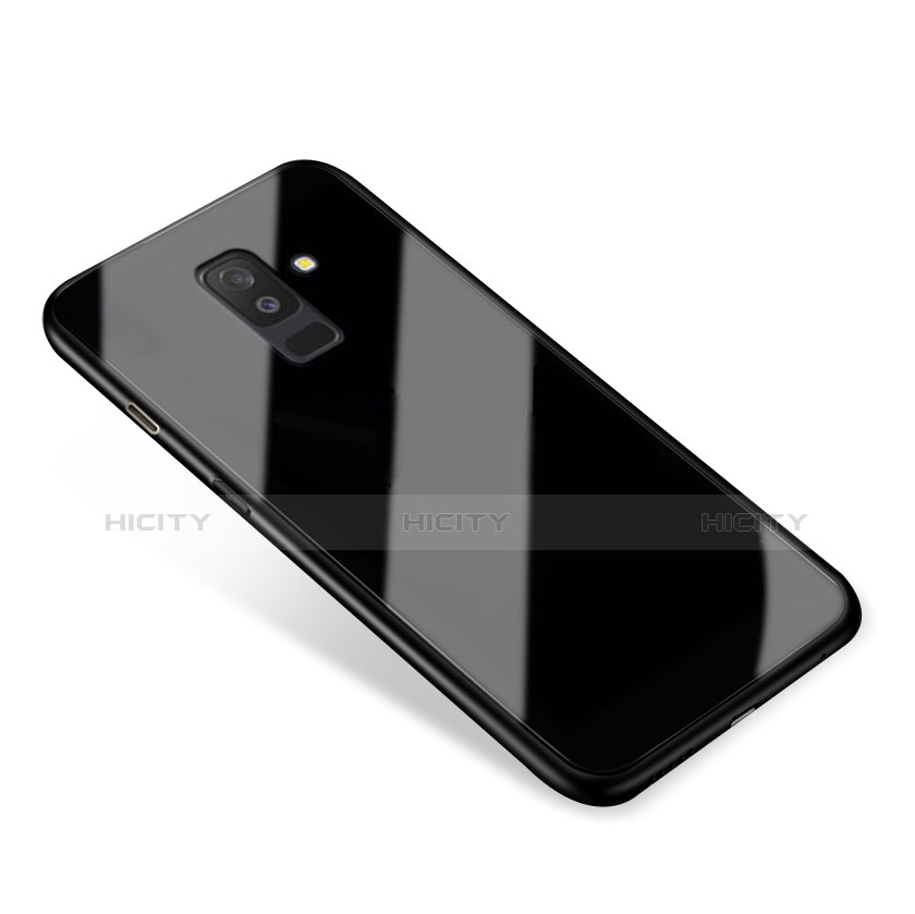 Silikon Hülle Handyhülle Rahmen Schutzhülle Durchsichtig Transparent Spiegel 360 Grad T03 für Samsung Galaxy A6 Plus Schwarz groß