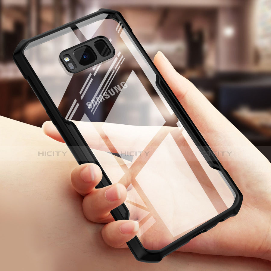 Silikon Hülle Handyhülle Rahmen Schutzhülle Durchsichtig Transparent Spiegel 360 Grad T03 für Samsung Galaxy S8 Plus Schwarz