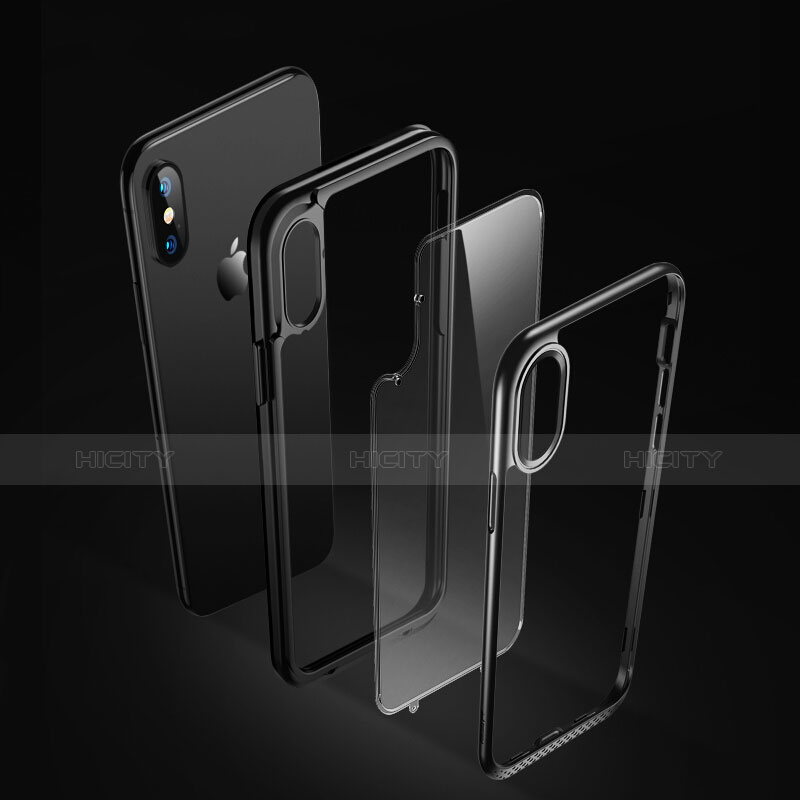 Silikon Hülle Handyhülle Rahmen Schutzhülle Durchsichtig Transparent Spiegel 360 Grad T08 für Apple iPhone Xs Schwarz groß